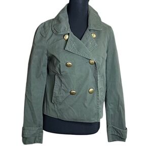 J.Crew Y2k Vintage Olive Green Cotton Pea Coat Military Jacket Gold Buttons  2
